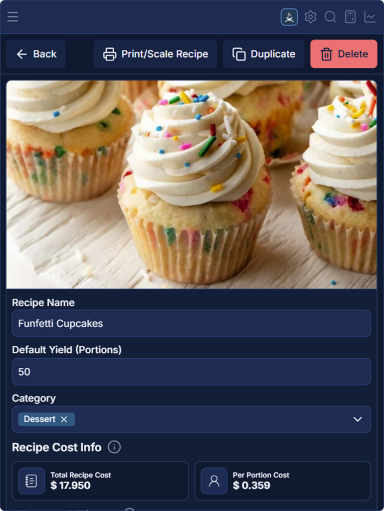summer camp recipe management dashboard