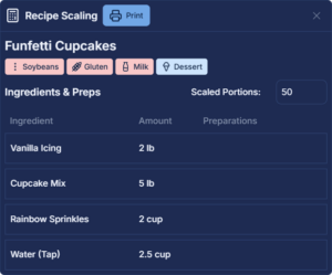 summer camp recipe management dashboard